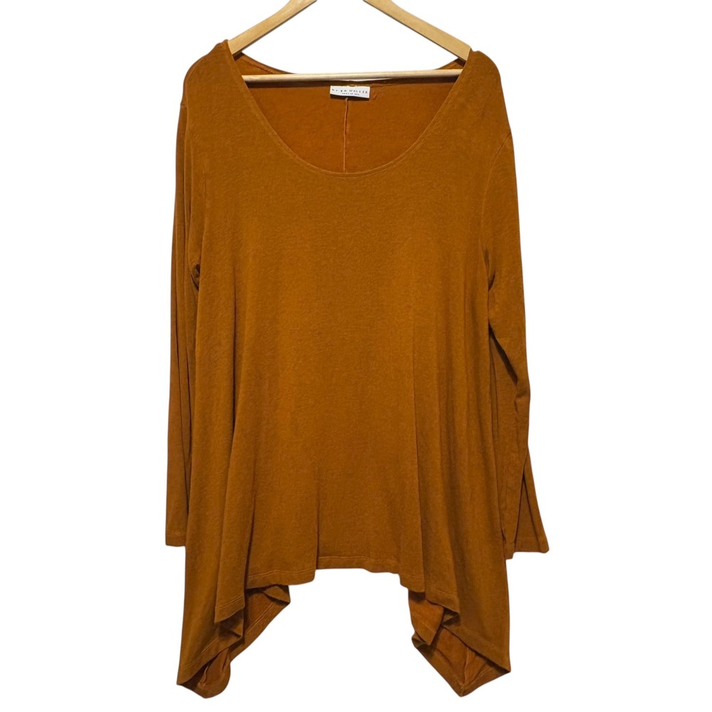 Bryn Walker Women Tunic Top M Burnt Orange Asymmetrical Hem Lagenlook Artwear‎